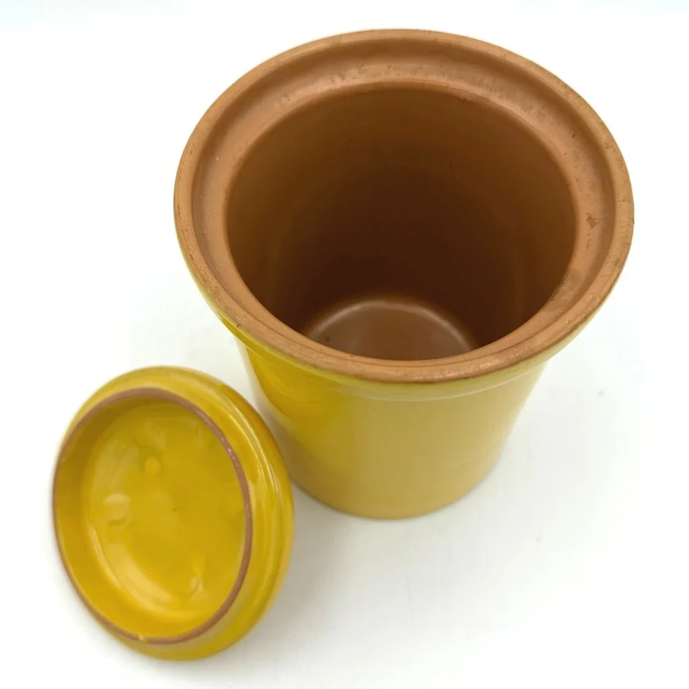 Vintage MCM Ceramic Canister 2pc  5.5in Yellow Made in Italy Terracotta Jar